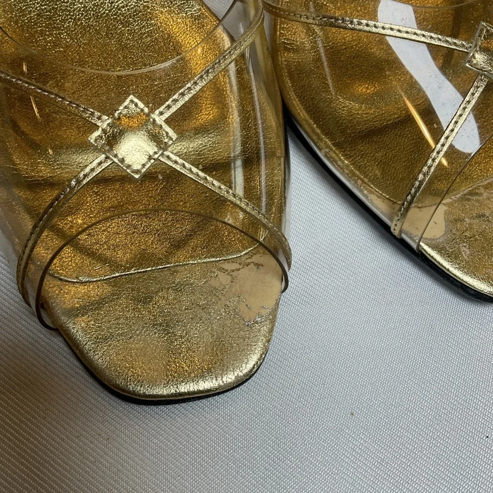 Jack Rogers Gold & Clear Vinyl Slingback Heels Style Dia-X-Lo Size 10 Vintage